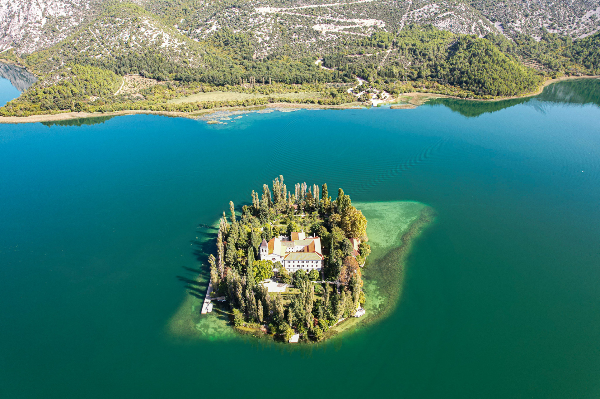 Aerial photo of Visovac Island, Krka river
